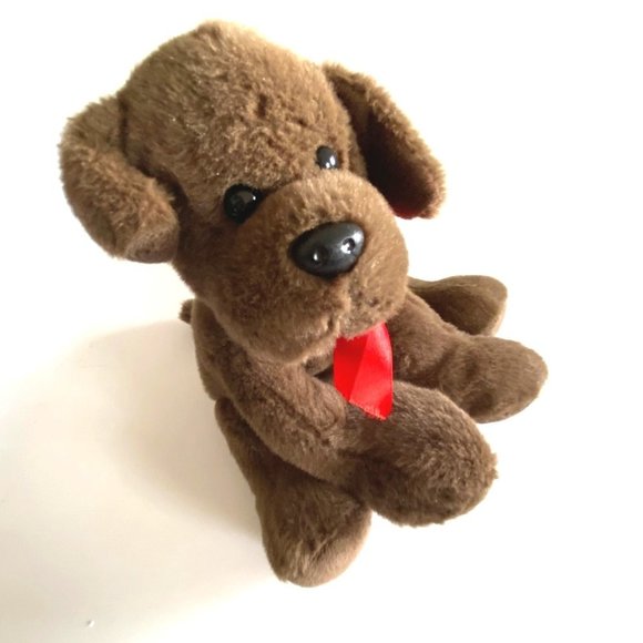 Animal Adventures 2013 floppy brown dog plush stuffed red bow small stuffed lovi - Picture 2 of 6